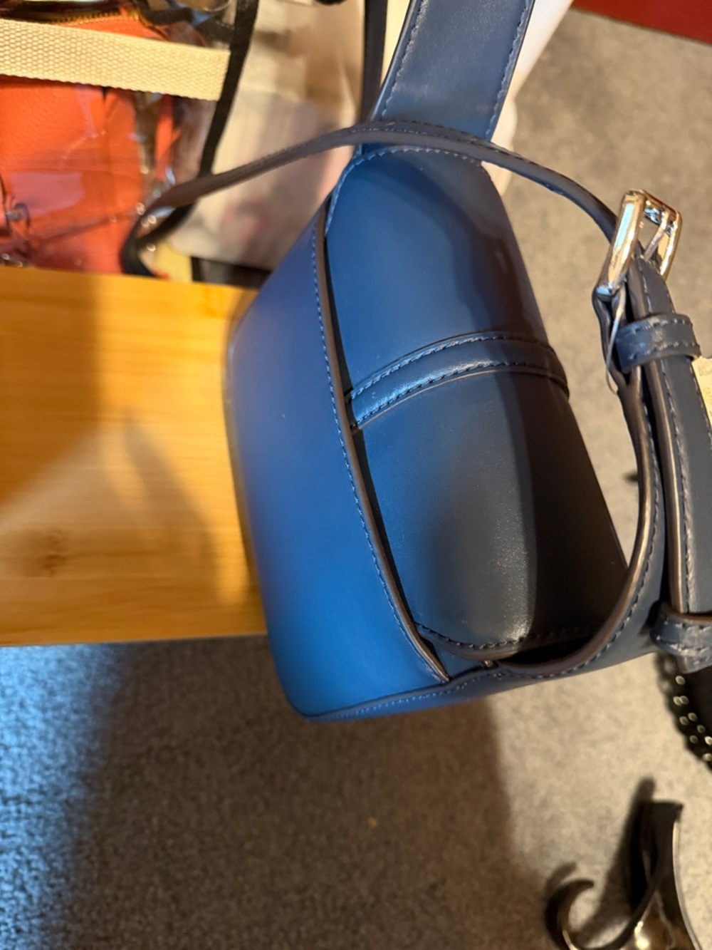Michael Kors Blue Leather Crossbody with MK Charm - Picture 4 of 9
